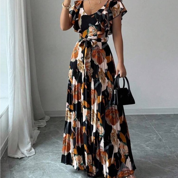 Autumn in Posh C 🍁 | Euro Style Rustic Whisper Maxi Dress with Ruffle Sleeves - Picture 1 of 10